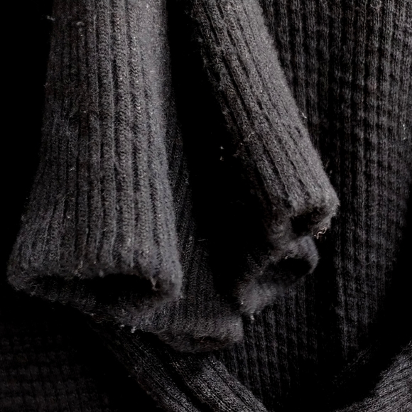 Free People Black Waffle Thermal Lace Neck Top - Picture 6 of 15